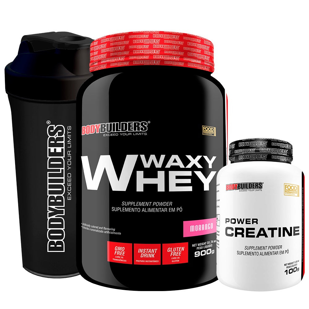 Kit Whey Protein Waxy Whey 900g + Power Creatina 100g + Coqueteleira - Bodybuilders