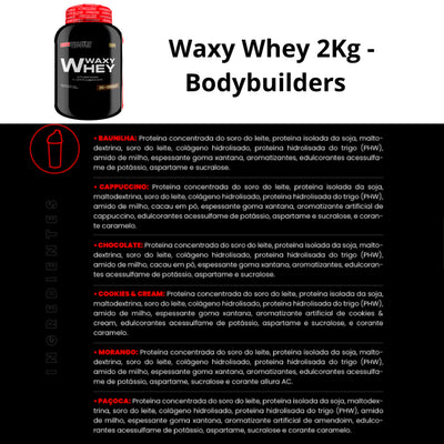 Whey Protein Waxy Whey (35%) Pote 2kg- Suplemento em pó para Ganho de Massa Muscular Força e Resistência