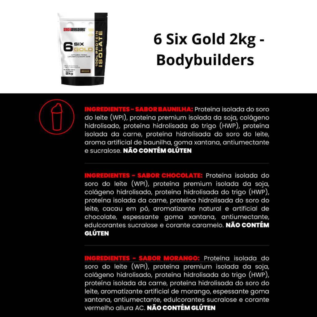 Whey Protein Isolado Six Gold 2 Kg Exclusivo- Suplemento em pó para Aumento de Massa Muscular
