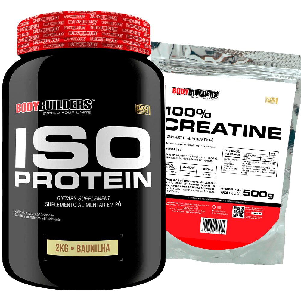 Iso Protein - Proteína Isolada 2KG + Cretina 100% Pura 500g - Bodybuilders