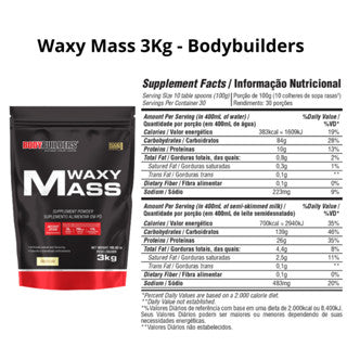 Hipercalórico Waxy Mass 3kg (Refil) – Bodybuilders