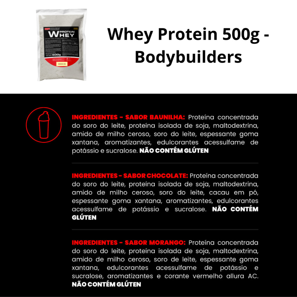 Kit Whey Protein 500g + BCAA 100g + Thermo Start 120g + Coqueteleira -Bodybuilders