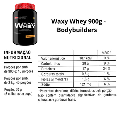 Kit Whey Protein Waxy Whey Pote 900g + 2x BCAA 100g + 2x Power Creatina 100g- Kit para Ganho de Massa Muscular-