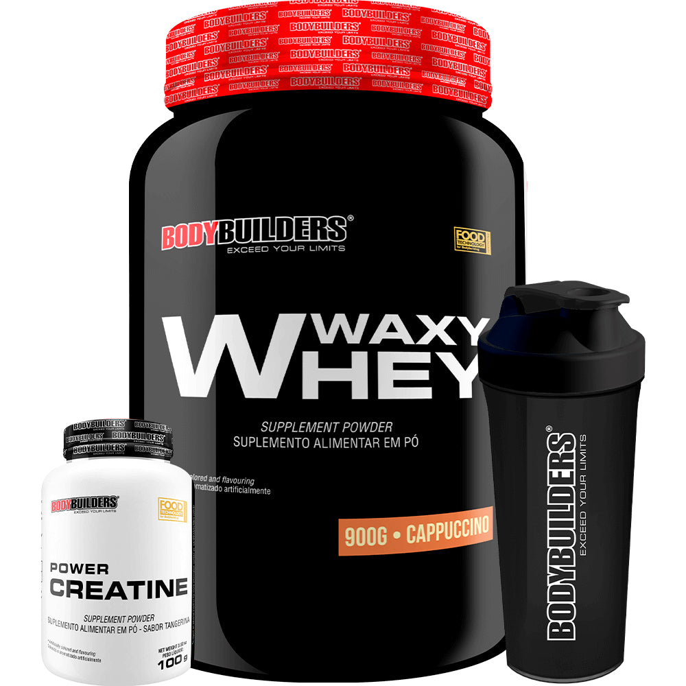 Kit Whey Protein Waxy Whey 900g + Power Creatina 100g + Coqueteleira - Bodybuilders