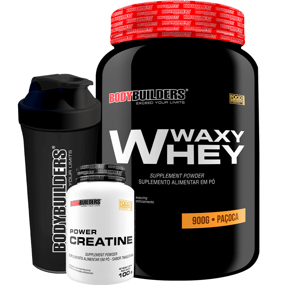 Kit Whey Protein Waxy Whey 900g + Power Creatina 100g + Coqueteleira - Bodybuilders