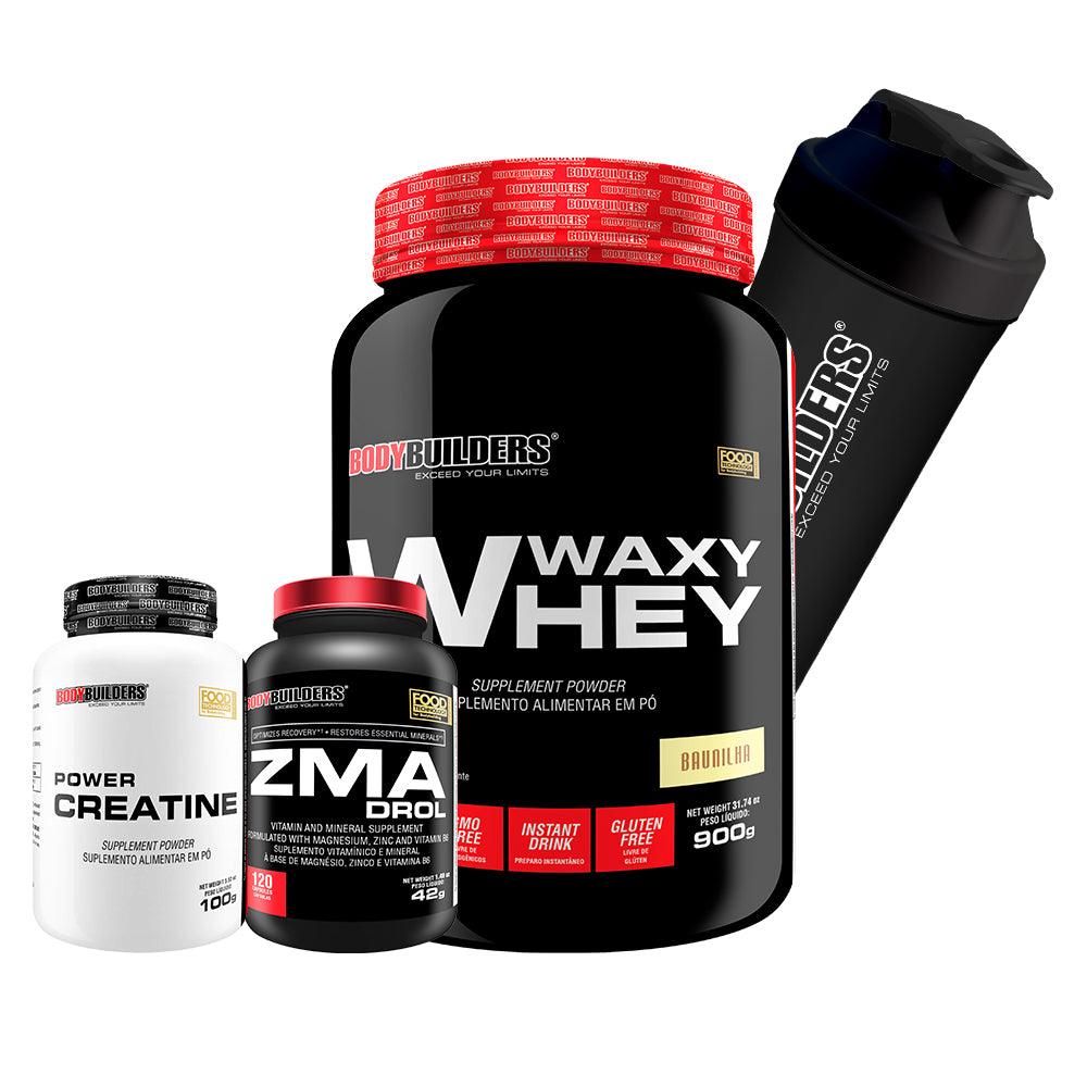 Kit Waxy Whey 900g + ZMADrol 120 Cápsulas + Power Creatina 100g + Coqueteleira – Bodybuilders