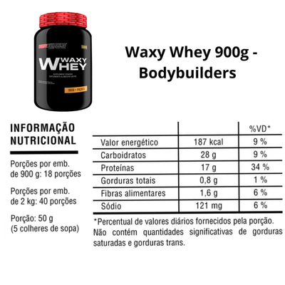 KIT Waxy Whey 900g + BCAA 100g + POWER Creatina 100g + Coqueteleira - Bodybuilders