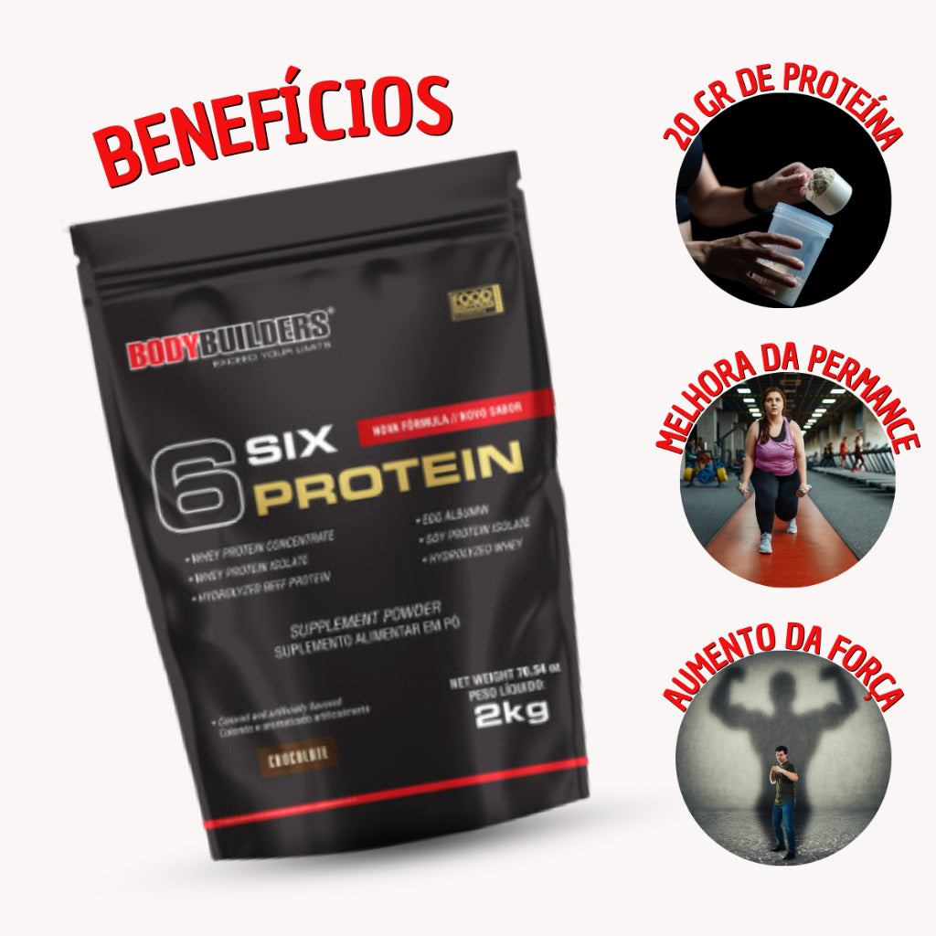 Whey Protein Concentrado 6 Six Protein 2kg - Ganho de Massa Muscular Magra e Força Muscular – Bodybuilders