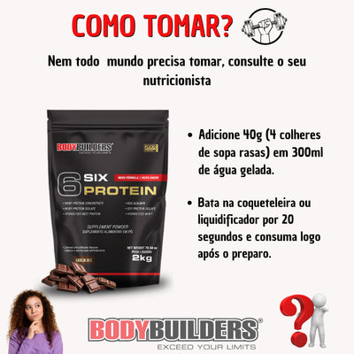 Whey Protein Concentrado 6 Six Protein 2kg - Ganho de Massa Muscular Magra e Força Muscular – Bodybuilders