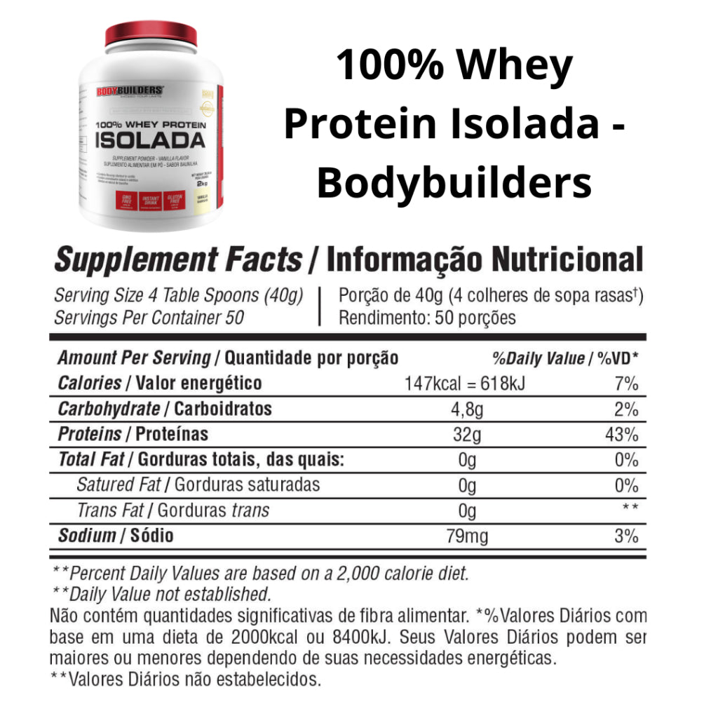 Whey Protein 100% Isolada 2kg  - Bodybuilders