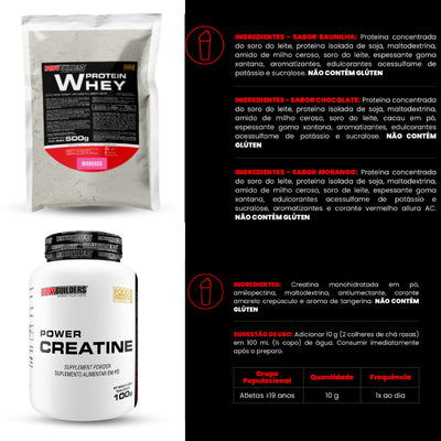 KIT Whey Protein 500g + 2x Creatina 100g + Coqueteleira - Bodybuilders