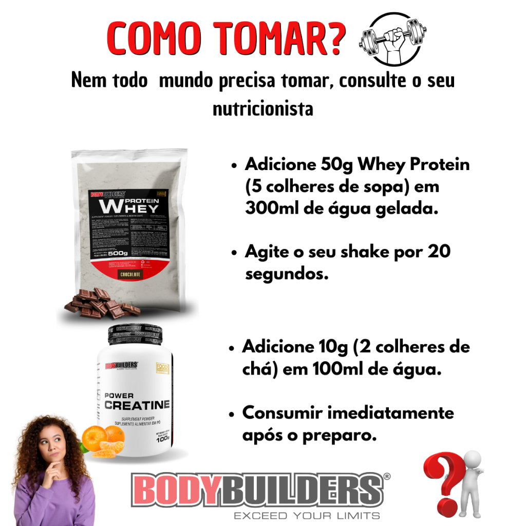 KIT Whey Protein 500g + 2x Creatina 100g + Coqueteleira - Bodybuilders