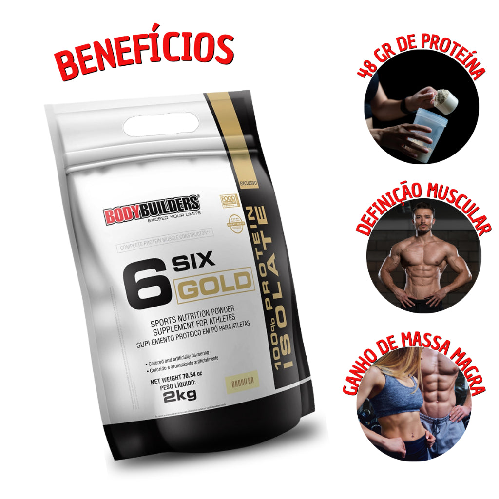 Whey Protein Isolado Six Gold 2 Kg Exclusivo- Suplemento em pó para Aumento de Massa Muscular