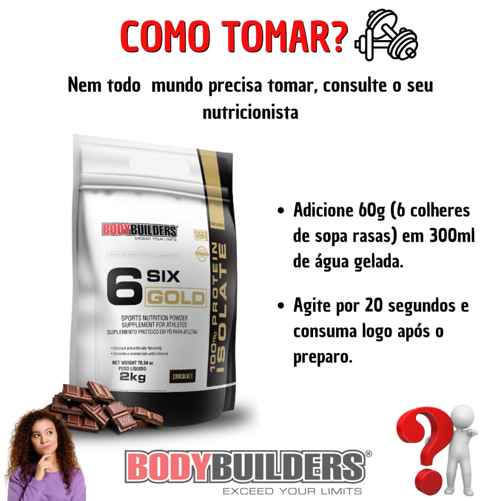 Whey Protein Isolado Six Gold 2 Kg Exclusivo- Suplemento em pó para Aumento de Massa Muscular