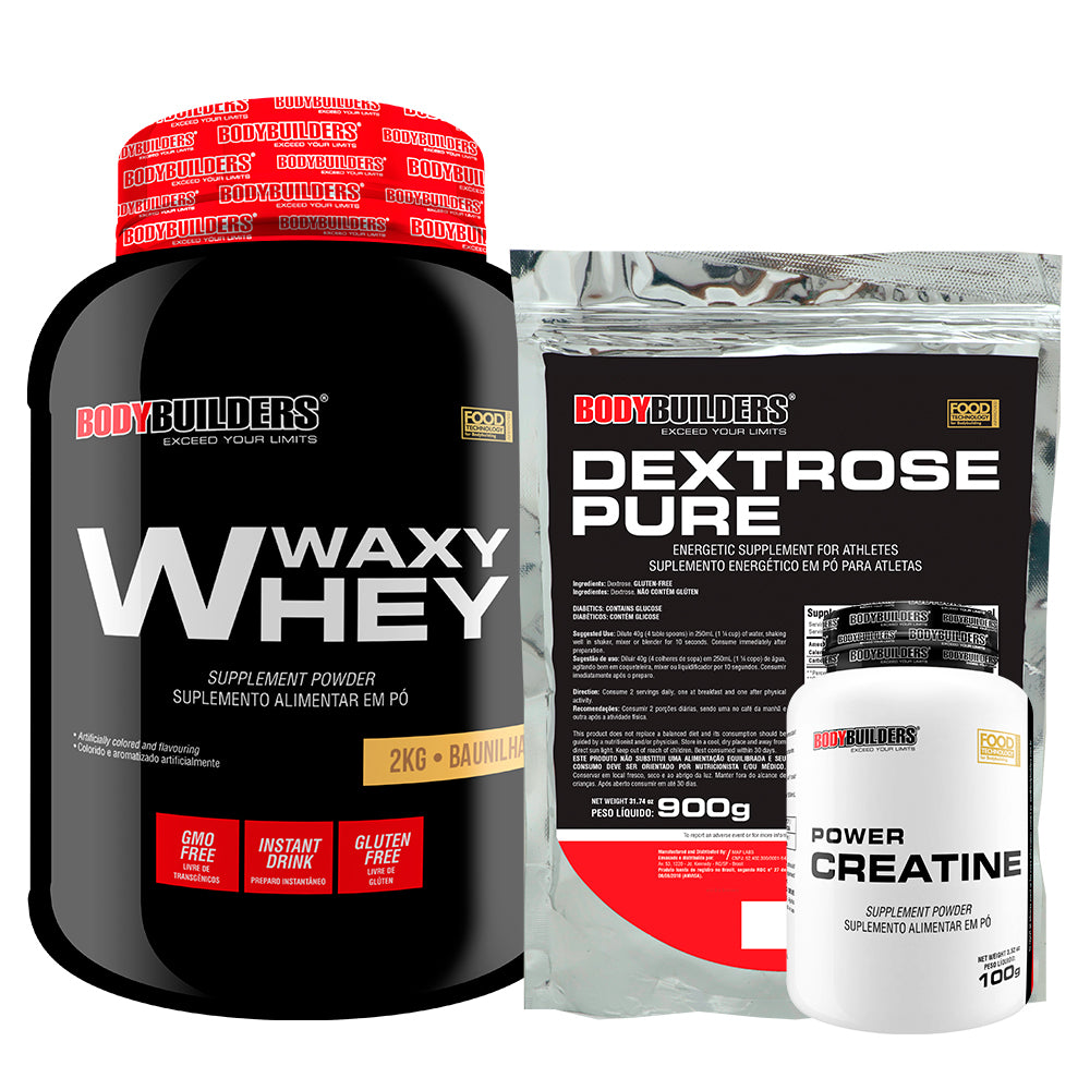 Kit Waxy Whey Protein 2kg + Creatina 100g + Dextrose 900g - Bodybuilders