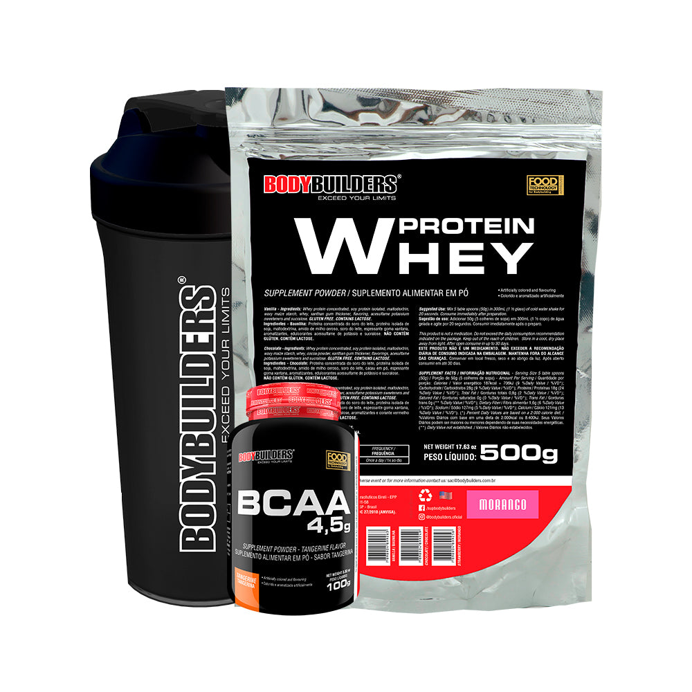 Kit Whey Protein 500g + BCAA 100g + Coqueteleira - Bodybuilders