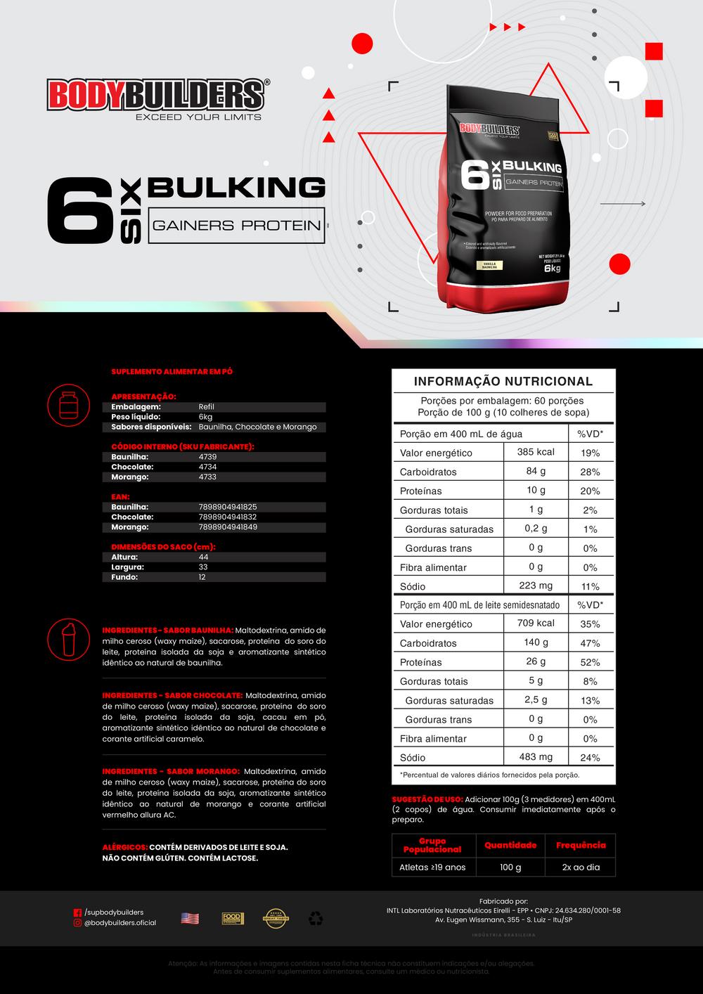 6 Six Bulking Gainers Protein 6kg – Bodybuilders