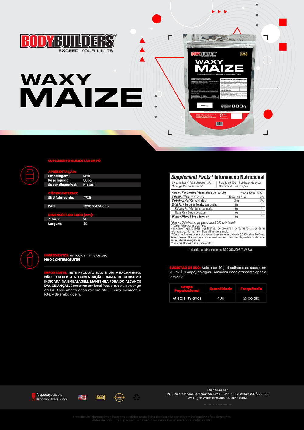Kit Waxy Whey 900g + Voltz 250g+BCAA 100g+Creatine 100g+Waxy Maize 800g+Colágeno + Coq- Bodybuilders
