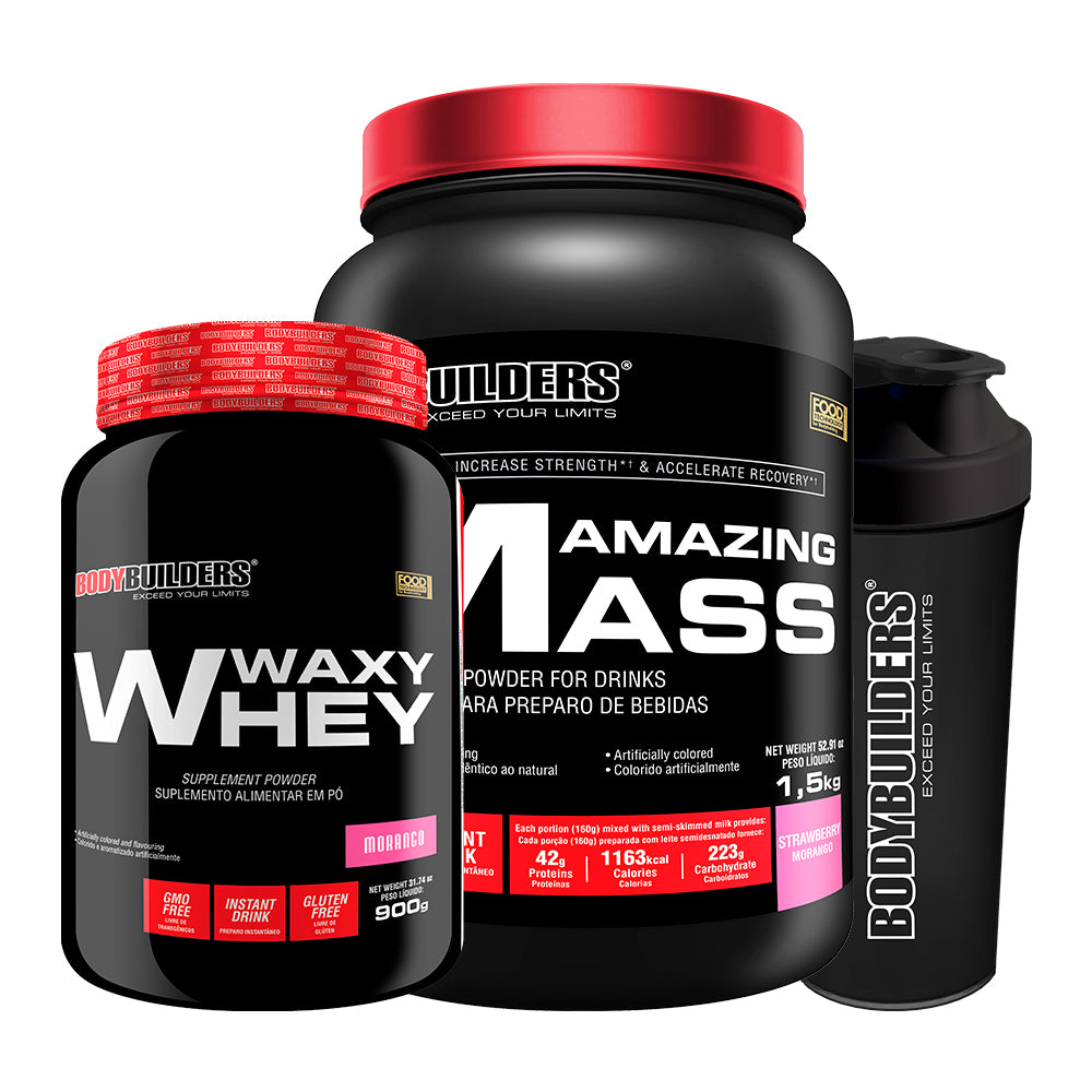 KIT Waxy Whey 900g + Amazing Mass 1,5 kg + Coqueteleira - Bodybuilders