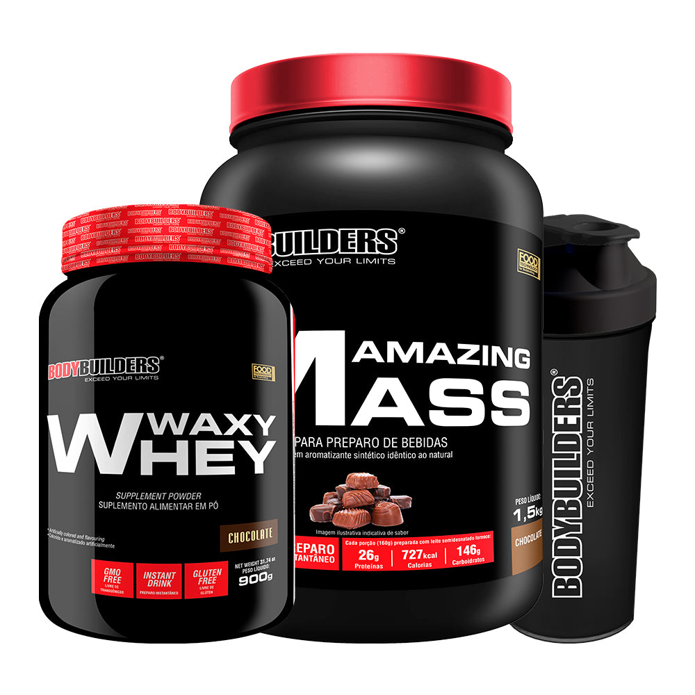 KIT Waxy Whey 900g + Amazing Mass 1.5 kg + Cocktail Maker - Bodybuilders