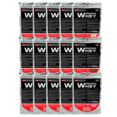 Kit 15x Whey Protein 500g (5x Baunilha+ 5x Chocolate+ 5x Morango) - Bodybuilders