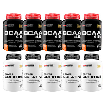 Kit 5x Power Creatine 100g + 5x BCAA 4,5g 100g - Bodybuilders
