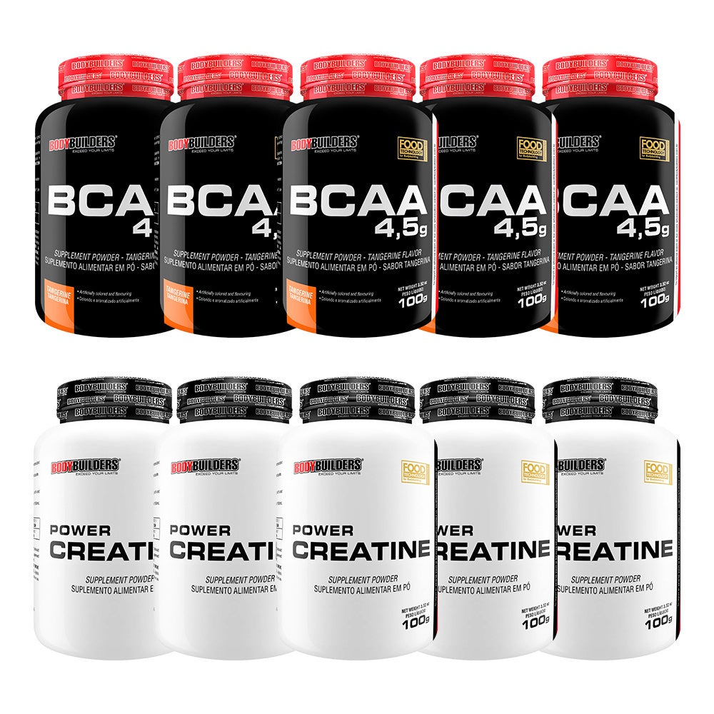 Kit 5x BCAA 4,5g 100g + 5x Power Creatine 100g - Bodybuilders