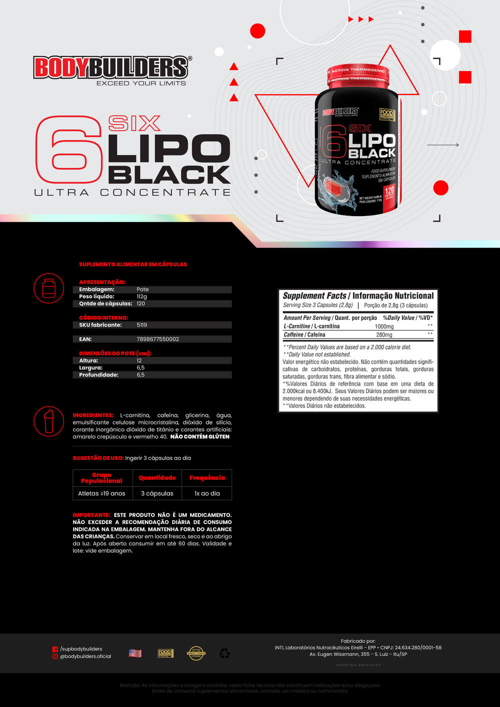 6 SIX LIPO BLACK ULTRA CONCENTRATE 120CAPS - Bodybuilders