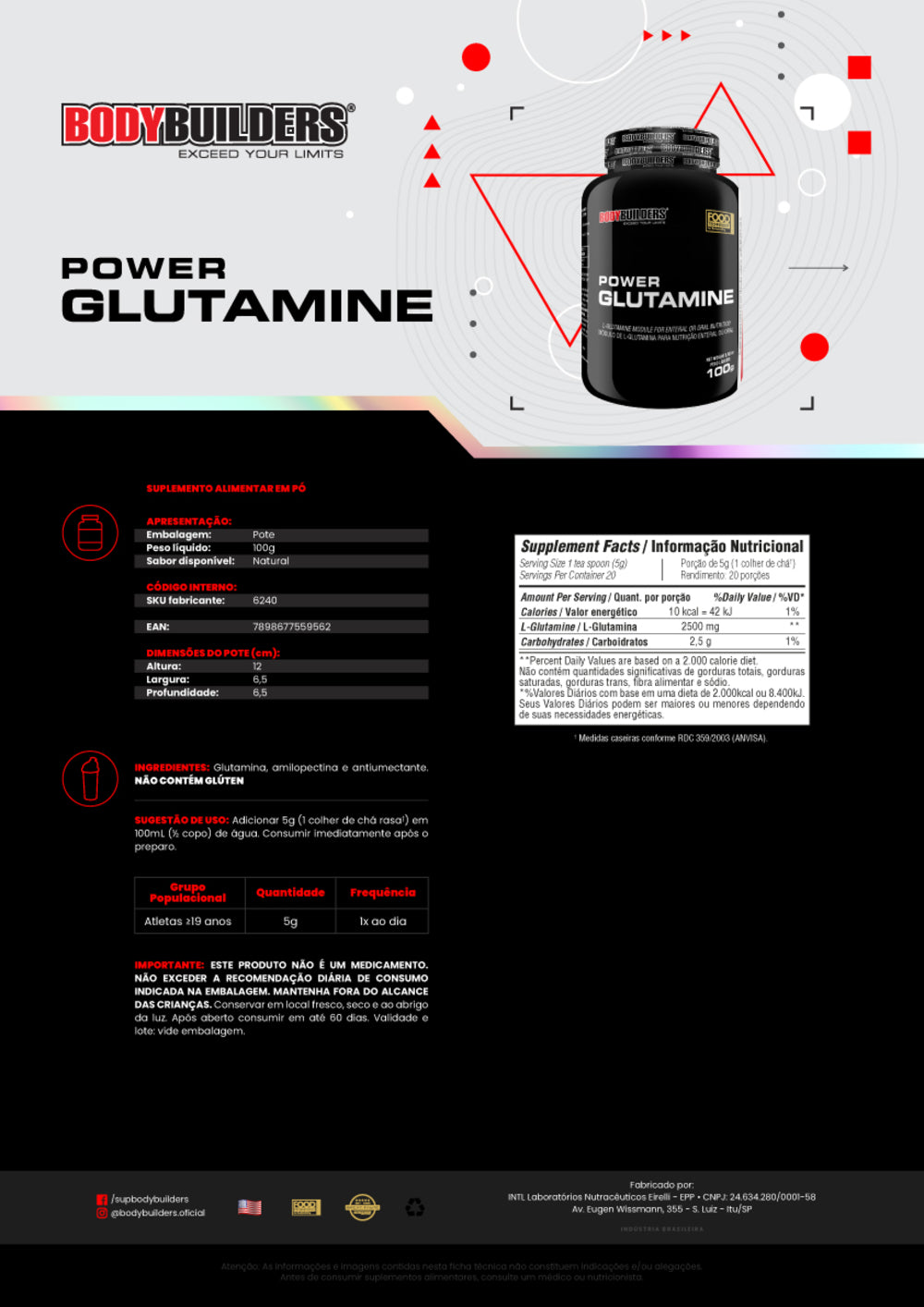 KIT Power Glutamine 100g + Power Creatine 100g - BodyBuilders