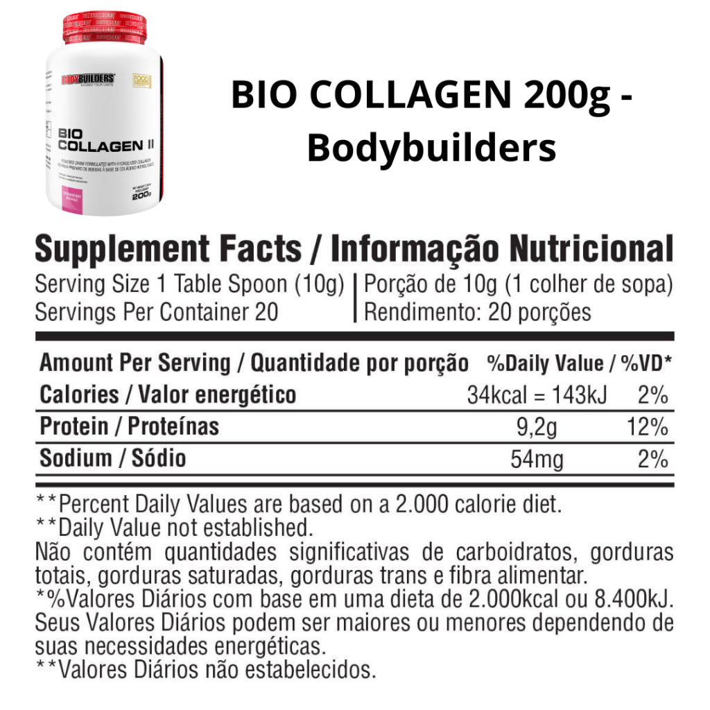 Colágeno - BIO COLLAGEN II - 200g - Sabor Morango - Bodybuilders