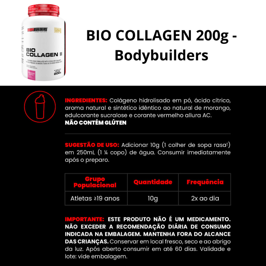 Colágeno - BIO COLLAGEN II - 200g - Sabor Morango - Bodybuilders