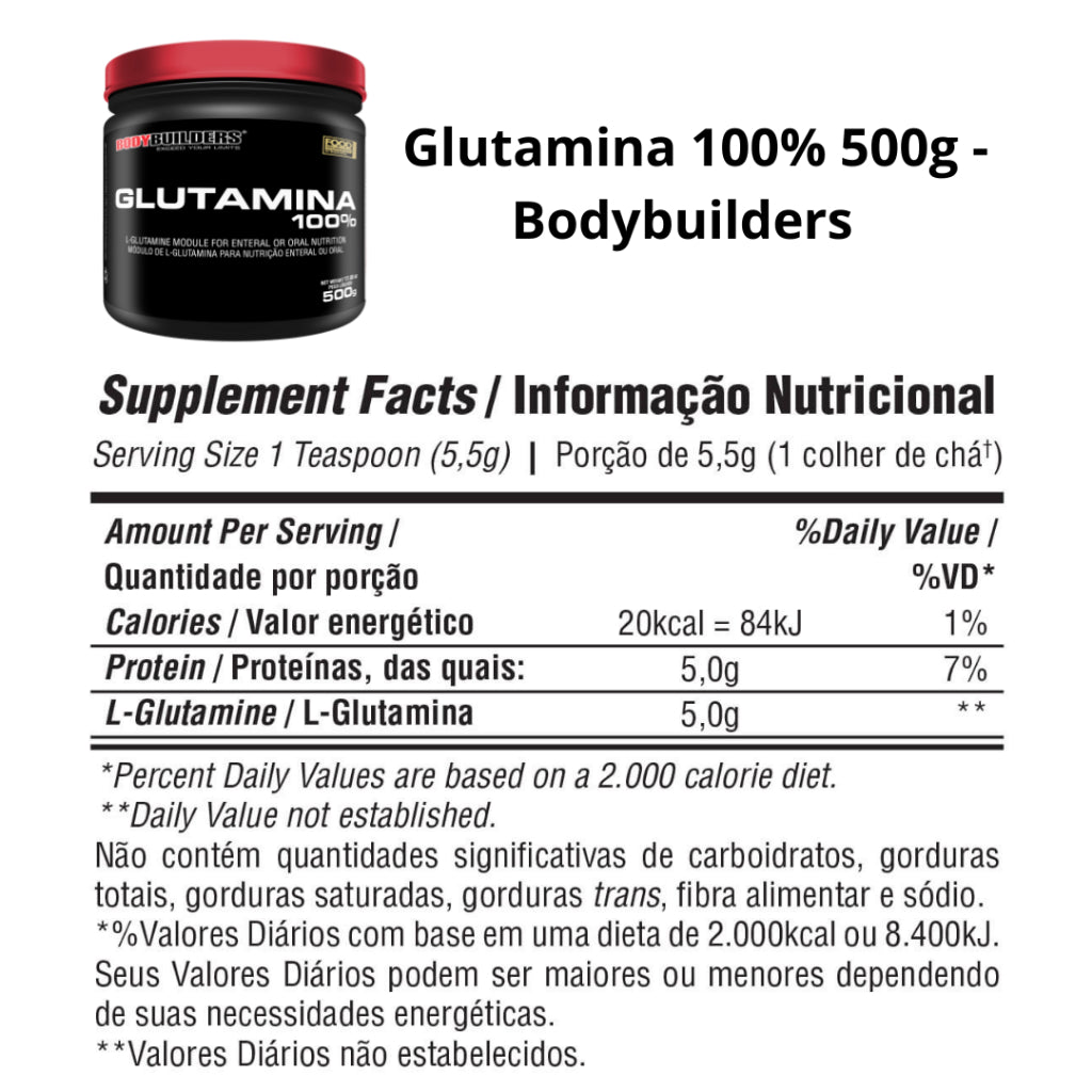 Glutamina 100% 500g – Bodybuilders