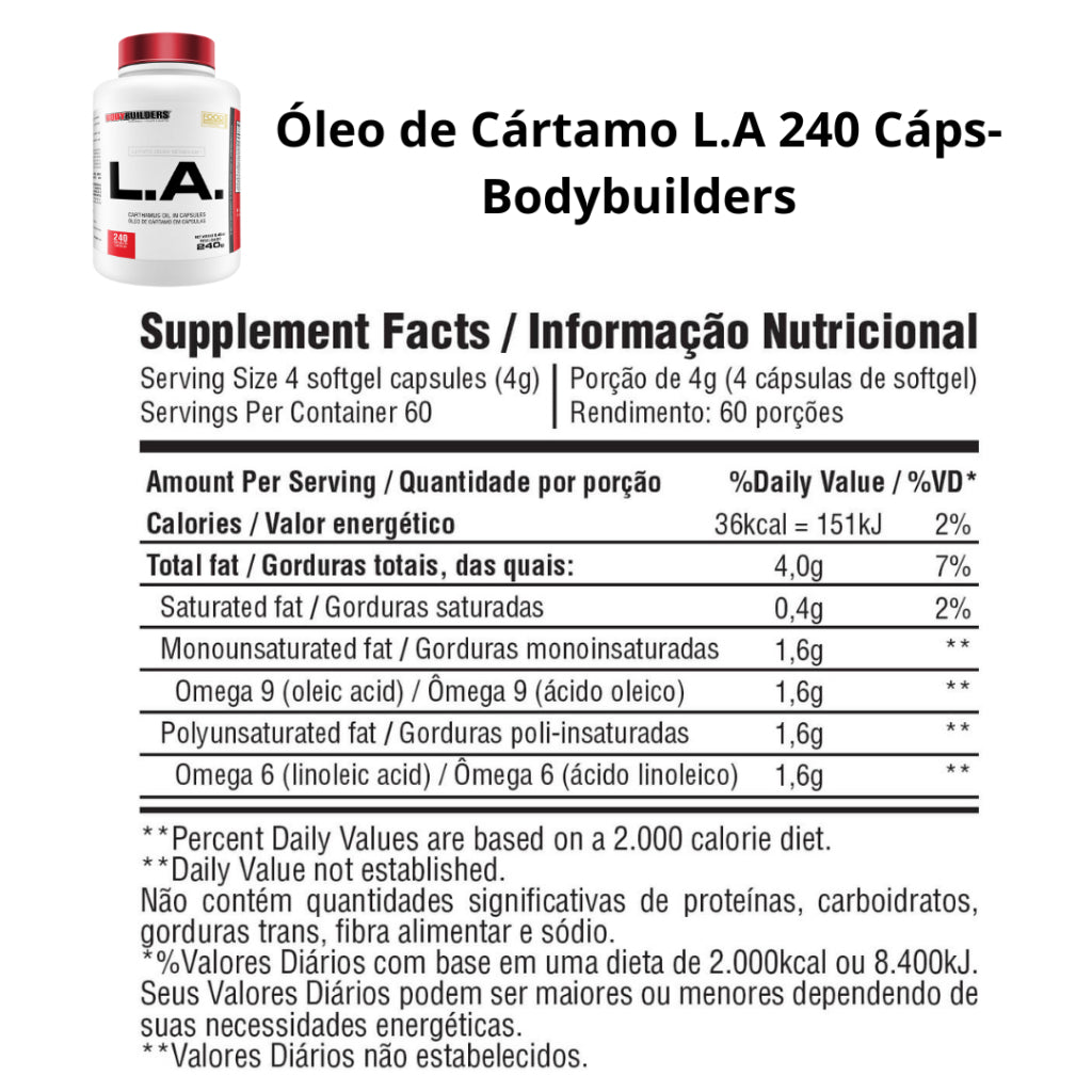 Safflower Oil - L.A. Safflower - 240 Capsules - Bodybuilders
