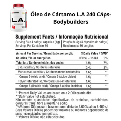 Óleo de Cártamo - L.A. Cártamo - 240 Cápsulas - Bodybuilders