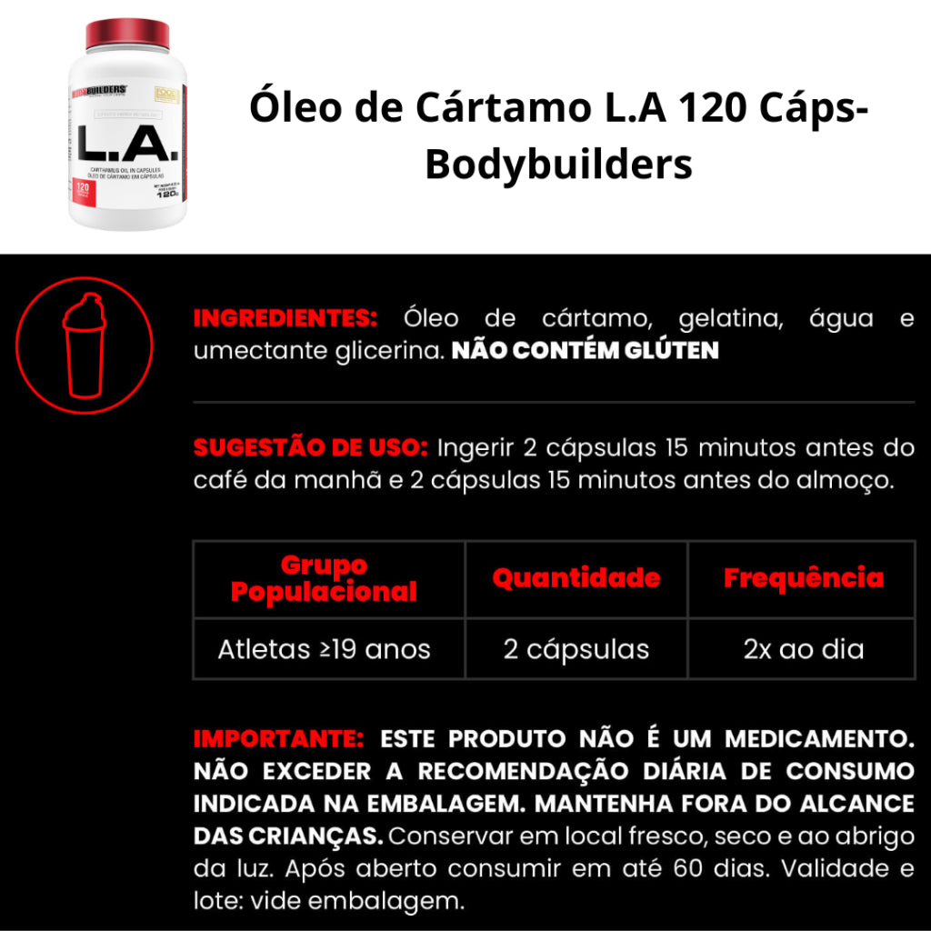 Óleo de Cártamo - L.A. Cártamo - 120 Cápsulas - Bodybuilders