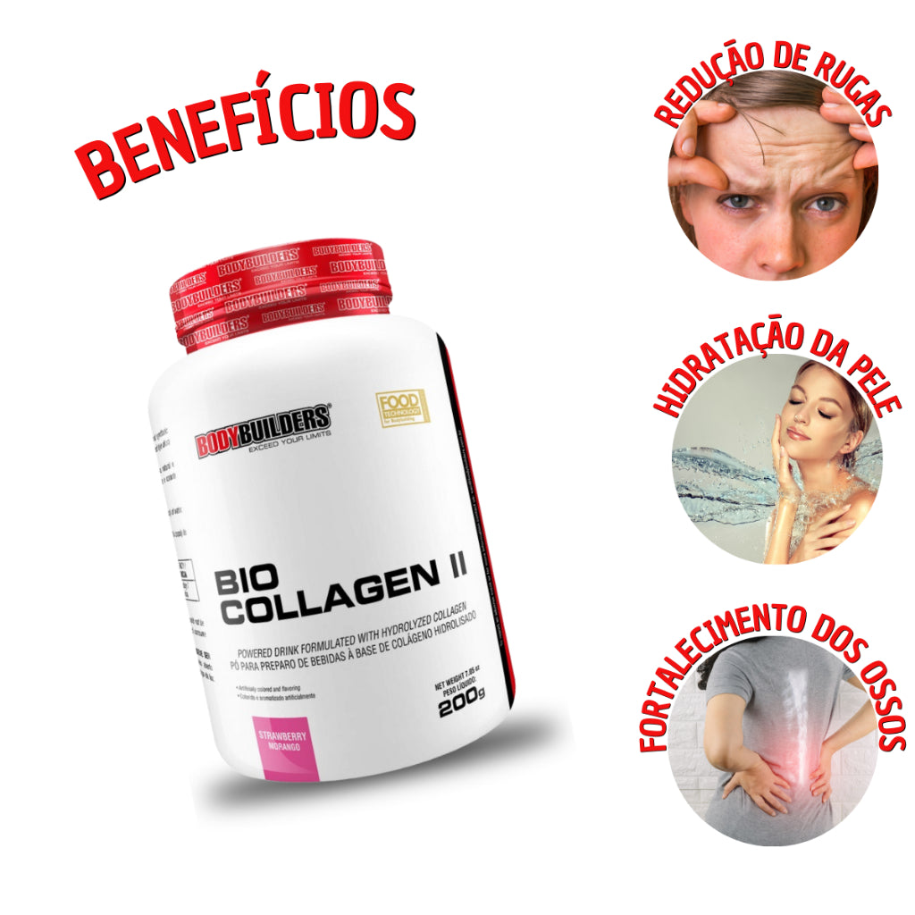 Colágeno - BIO COLLAGEN II - 200g - Sabor Morango - Bodybuilders