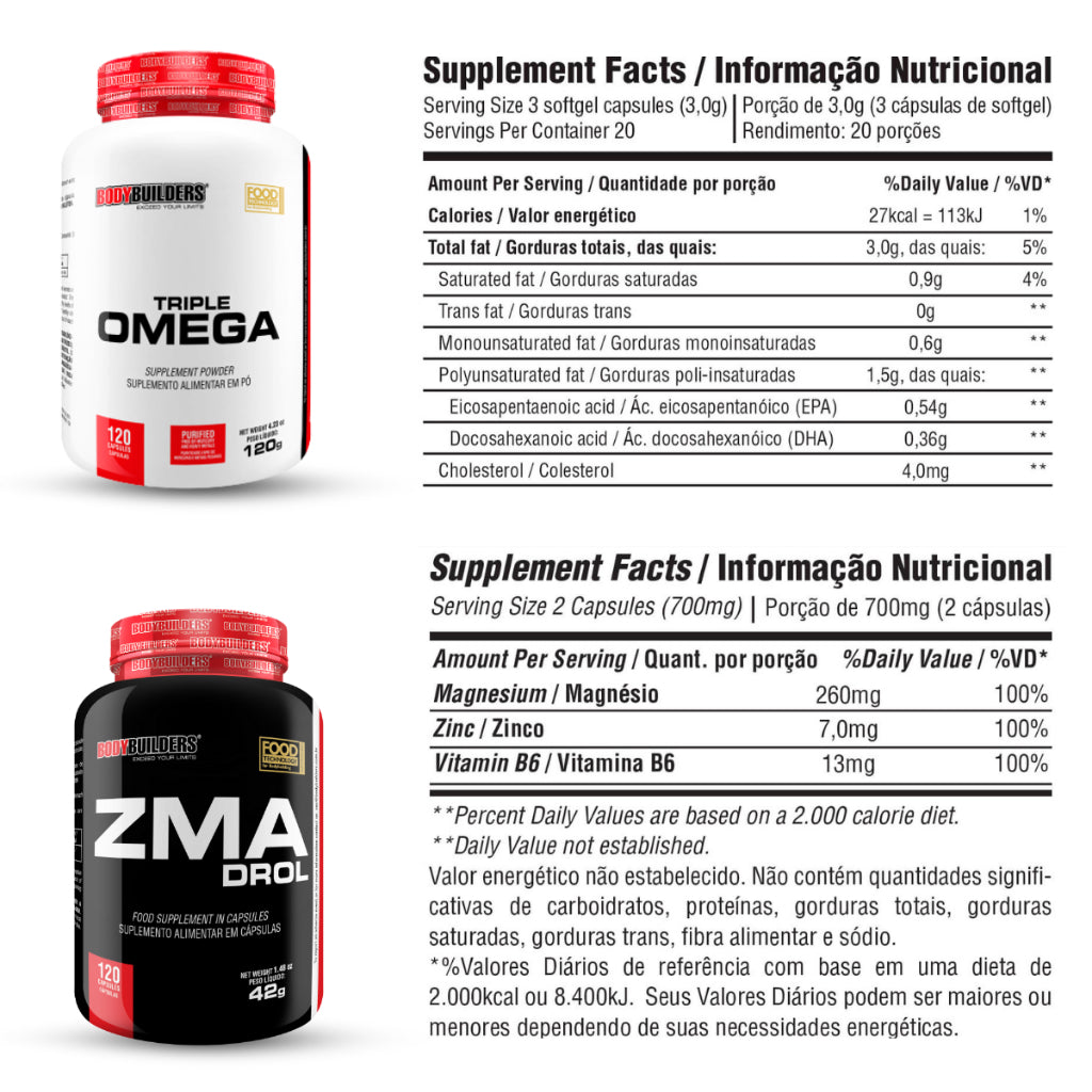 KIT Omega 3 120 Caps + ZMA Drol 120 Caps - Bodybuilders
