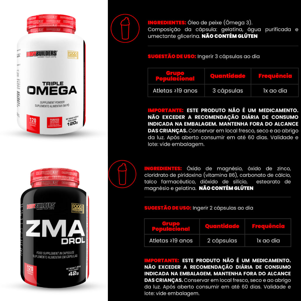 KIT Ômega 3 120 Cáps + ZMA Drol 120 Cáps - Bodybuilders