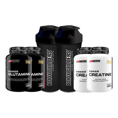 Kit 2x Power Glutamine 100g + 2x Power Creatine 100g + 2x Coqueteleira 600ml - Bodybuilders