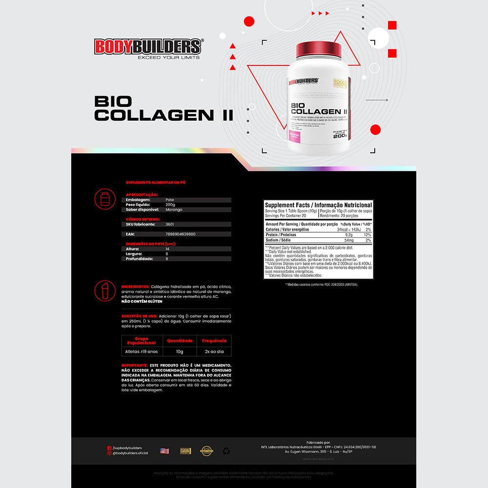 Kit Bio Colágeno 200g Morango + Multivitamínico 90 Cáps - Bodybuilders