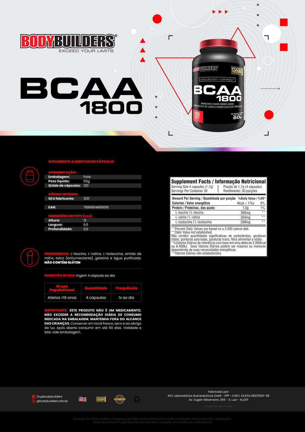 BCAA 1800 120 Cápsulas – Bodybuilders