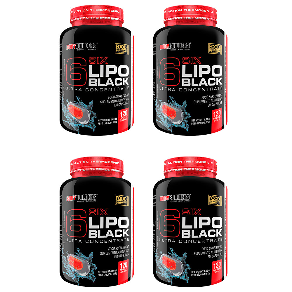 Kit 4x 6 Six Lipo Black 120 Cápsulas - Bodybuilders