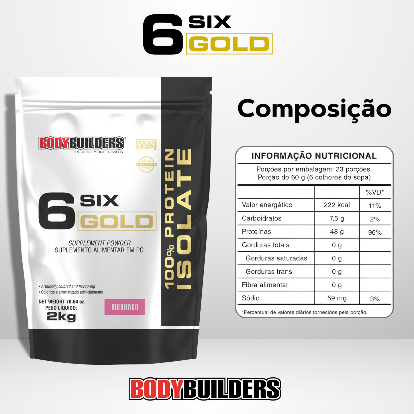 Whey Protein Isolado 6 Six Gold 2kg - Bodybuilders