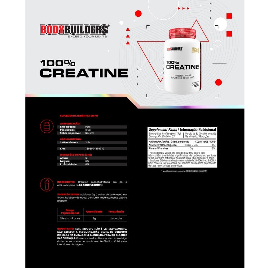 KIT Whey Protein 900g + BCAA 4.5 100g + Creatine 100g + Picolinate 100 Capsules - Bodybuilders