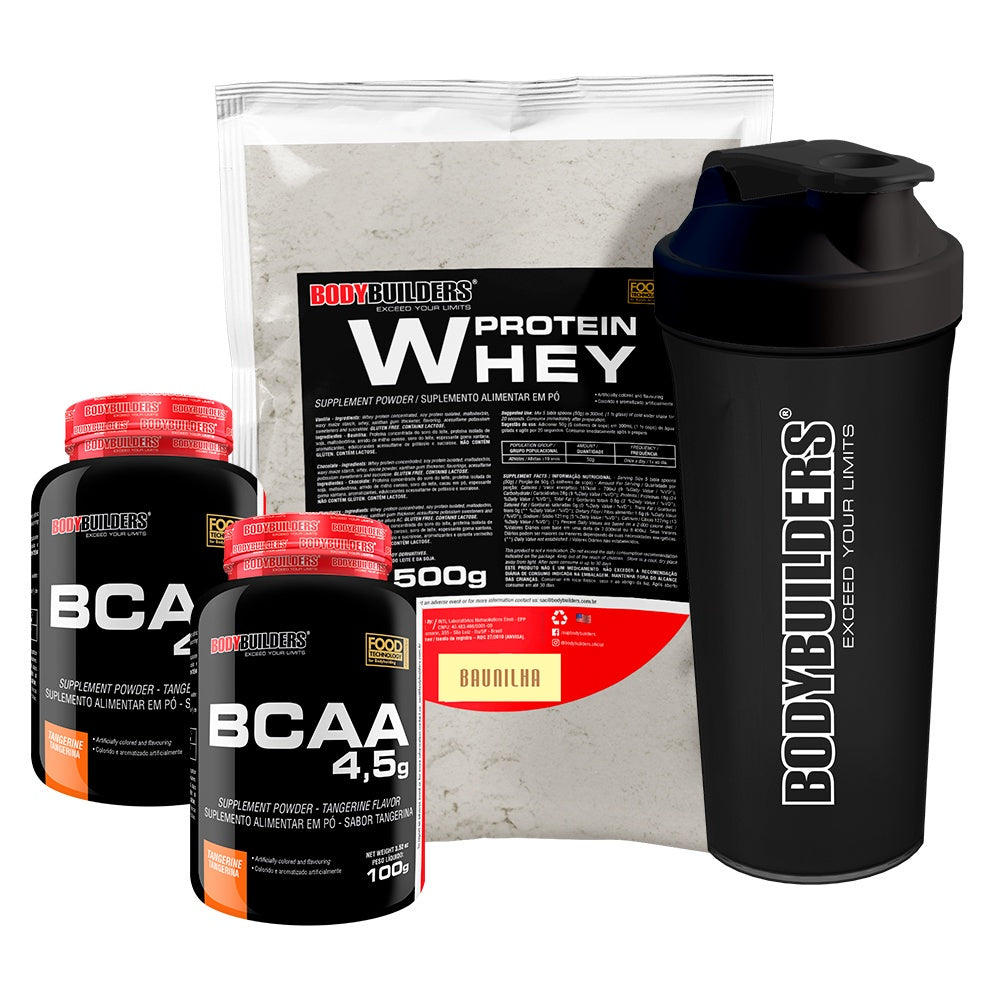 KIT Whey Protein 500g + 2x BCAA 100g + Cocktail Shaker - Bodybuilders