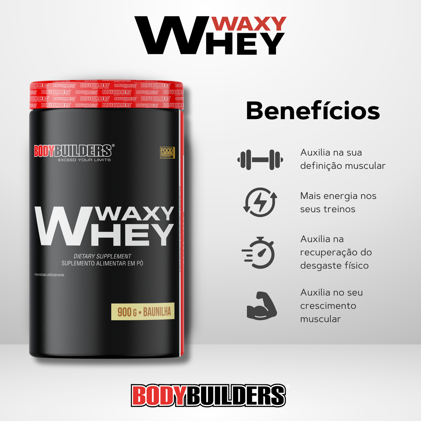 Kit Waxy Whey 900g + BCAA 4800 120Cáps + Burn Caff 60Cáps + Coqueteleira 600ml - Bodybuilders