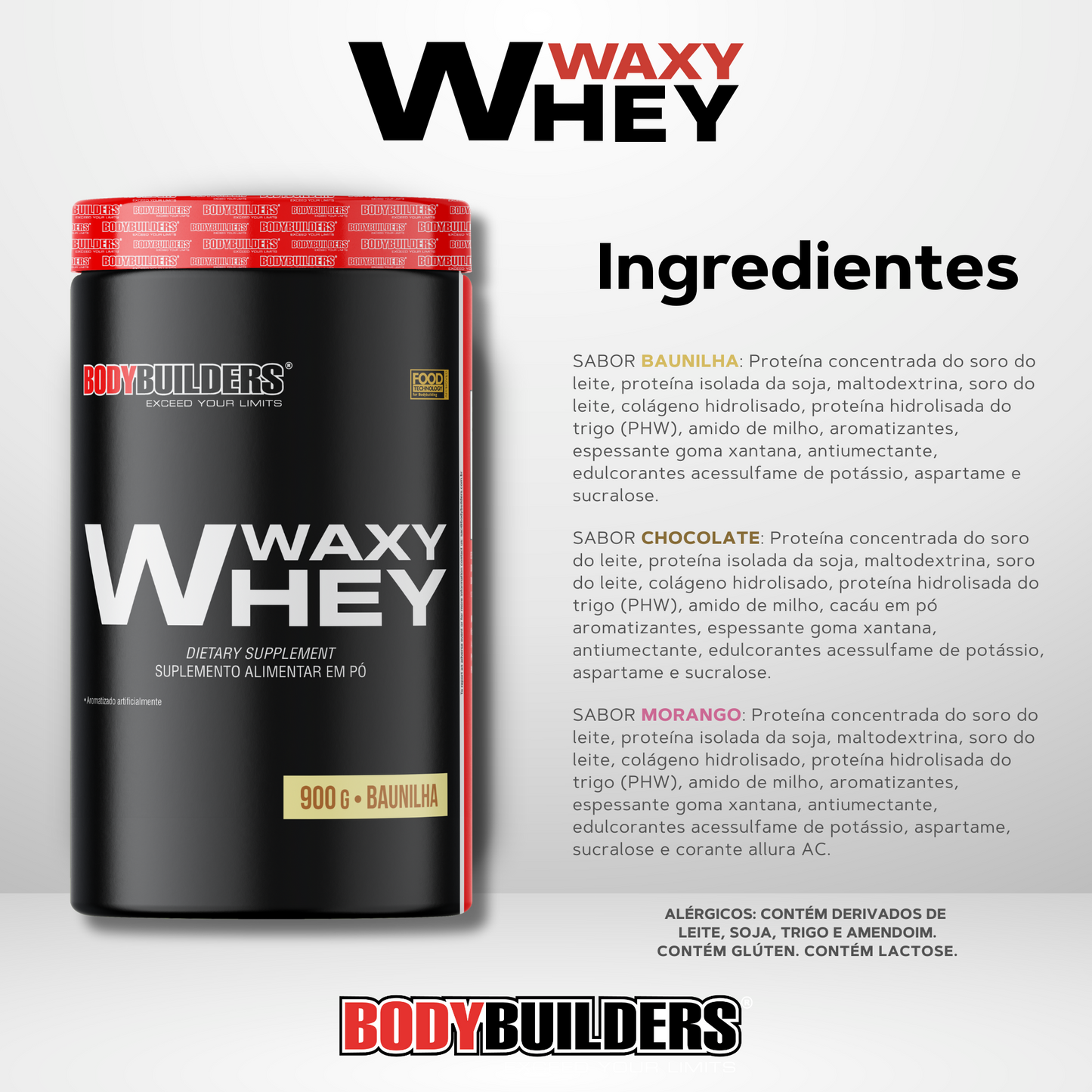 Kit Waxy Whey 900g + BCAA 4800 120Cáps + Burn Caff 60Cáps + Coqueteleira 600ml - Bodybuilders