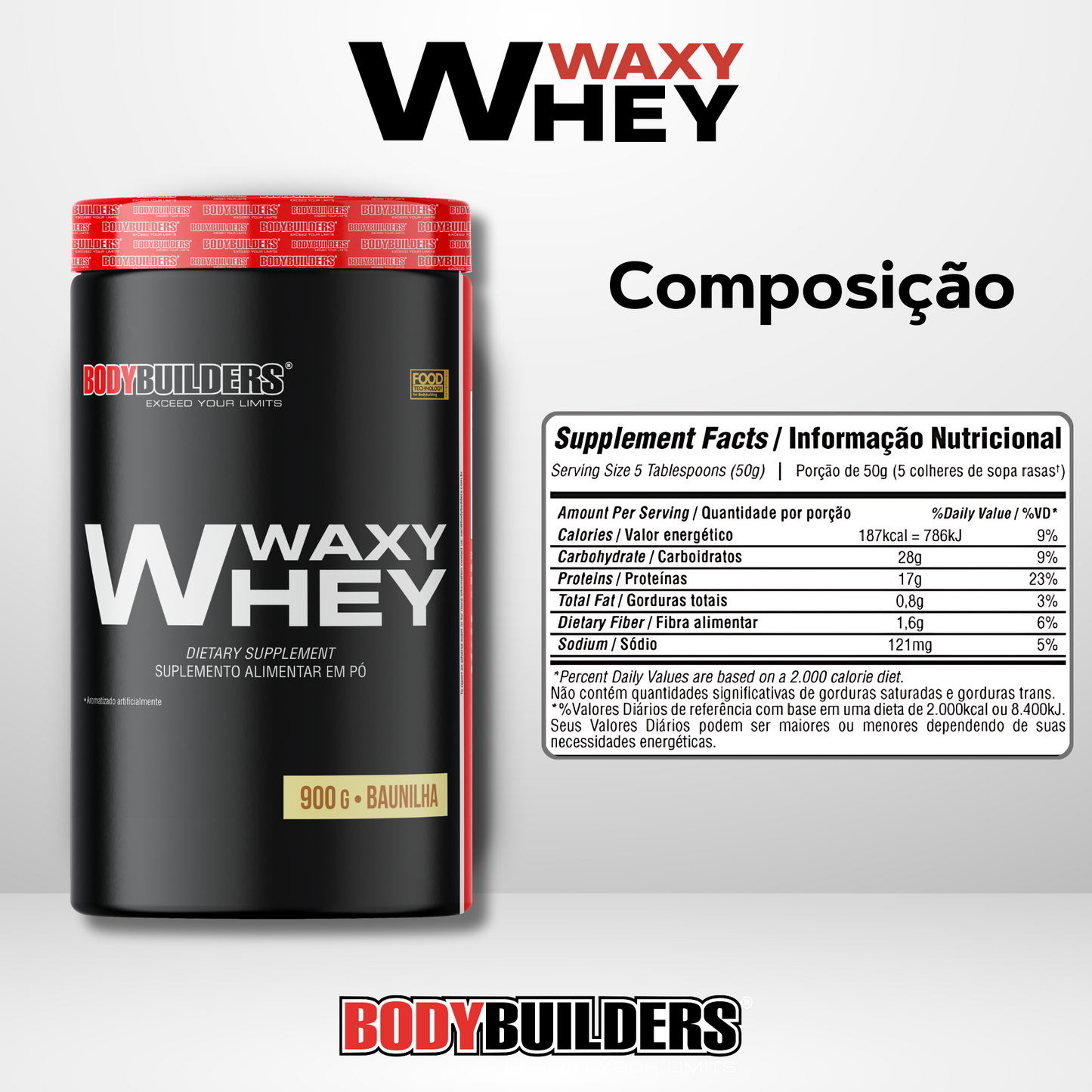 Kit Waxy Whey 900g + BCAA 4800 120Cáps + Burn Caff 60Cáps + Coqueteleira 600ml - Bodybuilders
