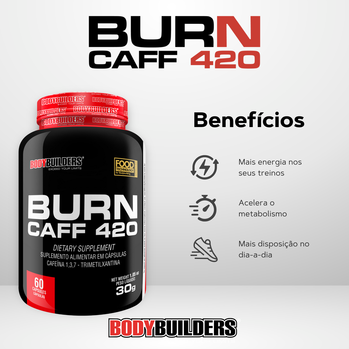 Kit Waxy Whey 900g + BCAA 4800 120Cáps + Burn Caff 60Cáps + Coqueteleira 600ml - Bodybuilders