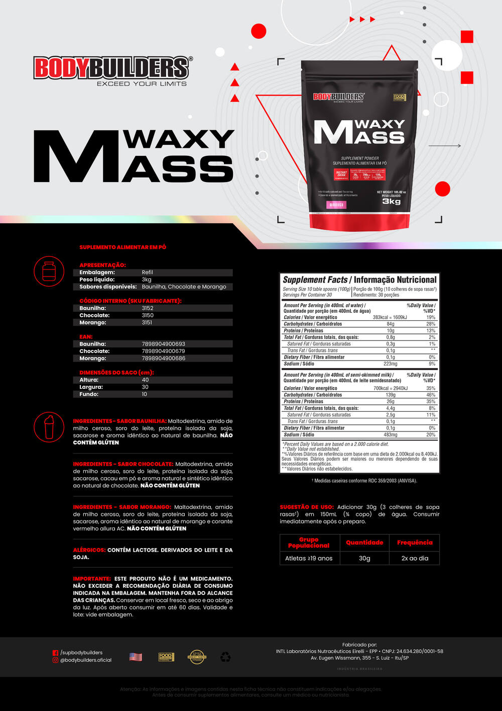Hypercaloric Waxy Mass 3kg (Refill) – Bodybuilders